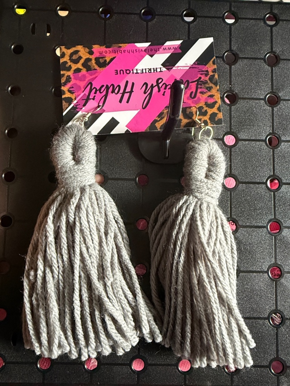 Light Gray Yarn Tassel Earrings handmade funky modest but wear art artistry fun